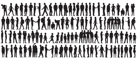 People Walking Icon Pack, Black Walking Silhouettes, Street Crowd Vector, Motion Symbols, Urban People Clipart Set