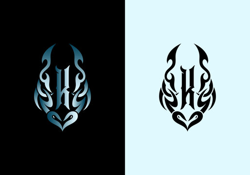 Mystical K Letter Logo Design Tribal Tattoo Concept