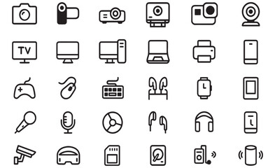 Camera and Photography Icons, DSLR, Lens, Snapshot, Media, Photographer Tools, Photo Equipment, Vector Line,