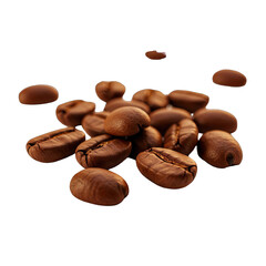Roasted coffee beans scattered on a black background.