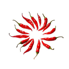 Red chili peppers arranged in a circular pattern against a black background.