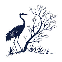 silhouette crane on white background