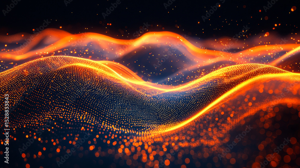 Poster mesmerizing orange light waves against dark background, creating dynamic and abstract visual effect
