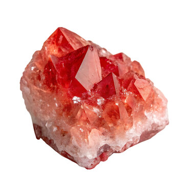 A red crystal mineral stone with facets isolated on a transparent background