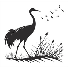 silhouette crane on white background