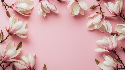 Magnolia Flowers on Pink Background