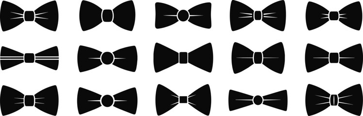  Collection of Elegant Bow Tie Silhouettes: Stylish Neckwear Designs, Perfect for Formal Events, Fashion, Gentlemen's Attire, and Celebration Graphics