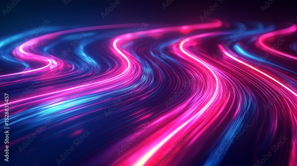 Poster dynamic 3d rendering of swirling neon lights in pink and blue creating futuristic visual effect