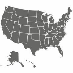 A grayscale map of the united states, isolated on white background