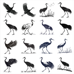 silhouette crane on white background