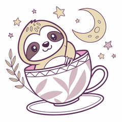 Happy Sloth Starry night SVG (in a teacup)