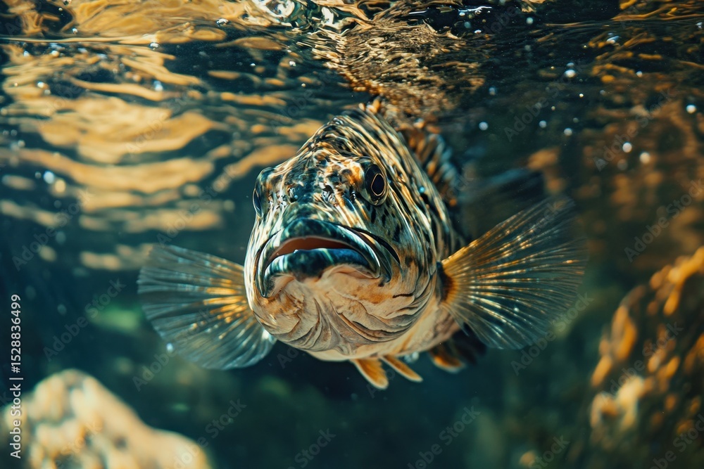 Poster grouper fish floating gracefully beneath the surface in a vibrant underwater setting, close up of gr