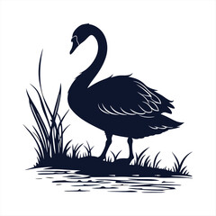 silhouette swan on white background
