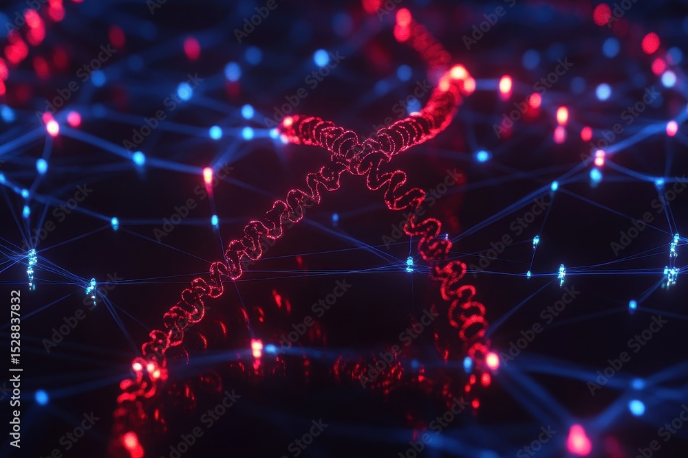 Poster exploring connections between data processing and dna in a vibrant digital network environment, netw