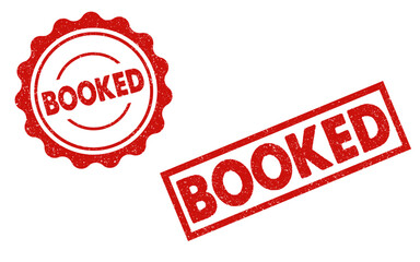 Booked red ink rubber stamps sign symbol grunge effect round and rectangle seals sold business not available not free fully booked tag badge label