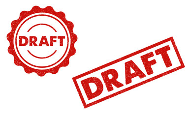 Draft red ink rubber stamps sign symbol grunge effect round and rectangle seals assignment office documentation business report thesis blueprint novel book tag badge label