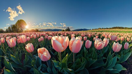 Pink Tulip Field at Sunrise
