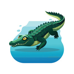 Cartoon alligator swimming in blue water illustration