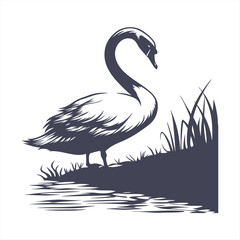 silhouette swan on white background
