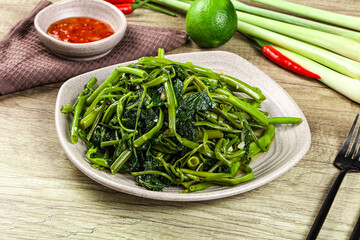 Asian cuisine stir fried morning glory