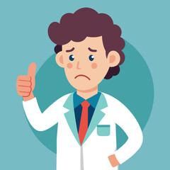 Cartoon doctor giving thumbs up with a sad facial expression