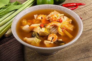 Korean kimchi soup with seafood