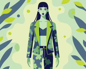 Illustration of a man in a blazer and jeans on blue back