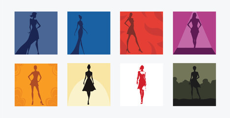 Silhouettes of women in various poses and backgrounds art