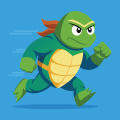 Cartoon turtle running with a determined expression on face