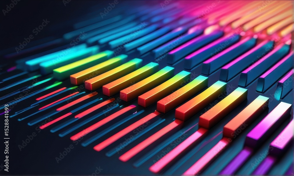 Poster abstract rainbow colored blocks and lines on dark background