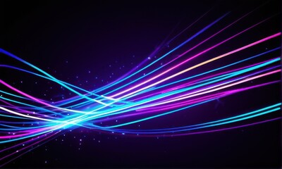 Abstract Neon Light Streaks Background Pink, Blue, Purple Glowing Lines and Particles