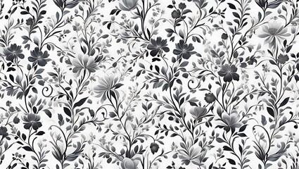 Elegant Monochrome Floral Pattern Seamless Watercolor Design for Textiles and Wallpaper