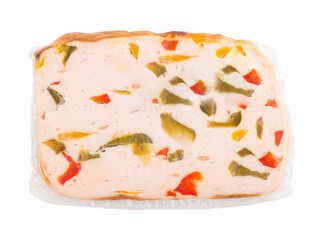 Fresh chili ham wrapped in a plastic bag cut out isolated transparent background