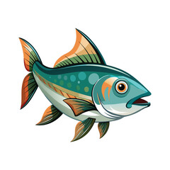 Illustration of a colorful fish with open mouth on white