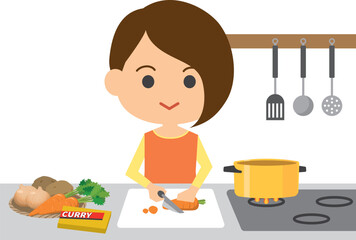 笑顔で料理をしている女性のイメージイラスト