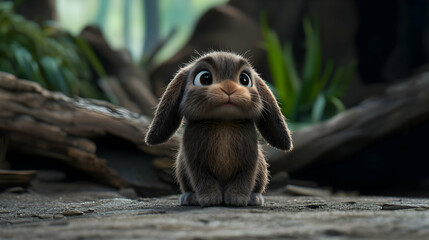 Obraz premium Cute Small Brown Bunny In Forest