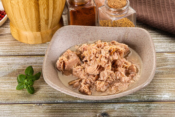 Canned tuna fish in the bowl