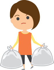 ゴミ袋を持っている女性のイメージイラスト