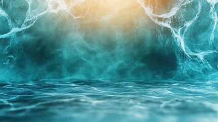 Fototapeta premium A breathtaking view of vibrant ocean waves crashing, showcasing the dynamic beauty of nature. The turquoise water glistens under the warming sun, conveying tranquility and energy.