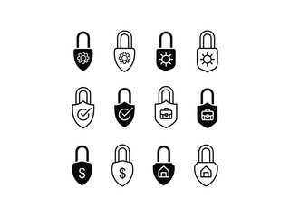 Security icon set, padlock and shield symbol vector illustration