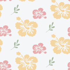 Minimal Seamless Floral Pattern with Green, Pink, and Yellow Leaves on White Background