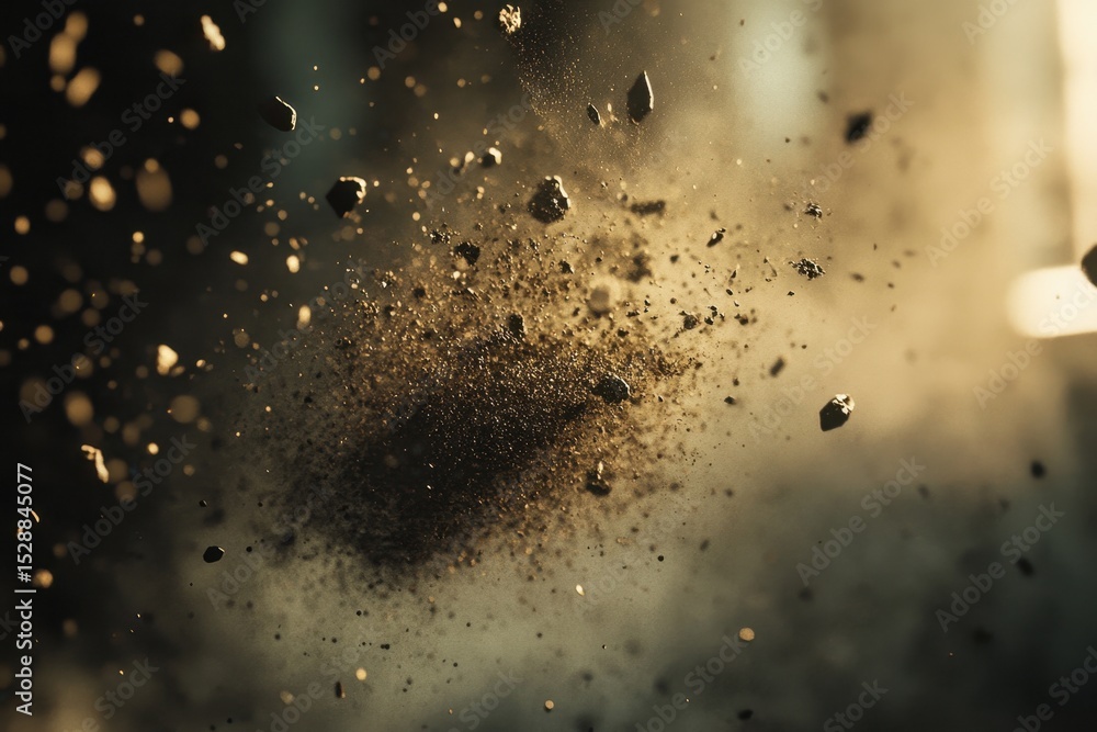 Aufkleber dust particles collide in a dynamic display of motion and texture in a sunlit environment, dust part