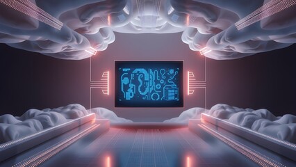 floating data node in cloud interface layer | High-performance mood with soft terminal glow and smooth composite resin