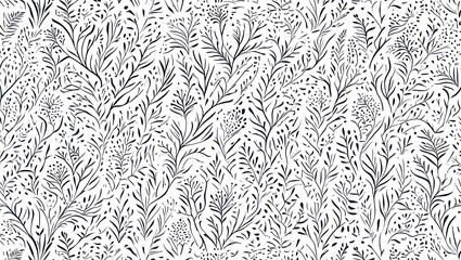 Elegant Botanical Line Art Seamless Pattern Delicate Floral Design for Textiles and Wallpaper