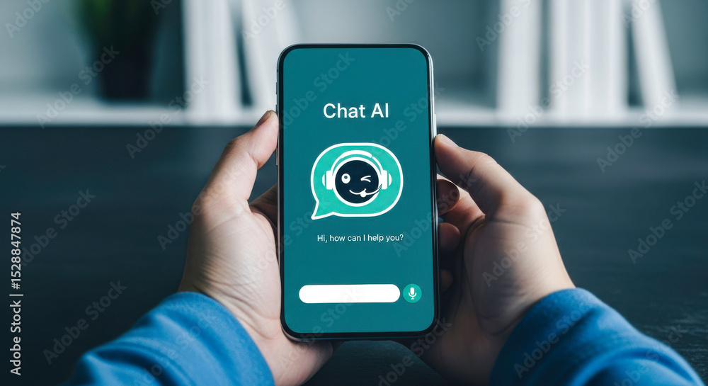 Poster chat ai chatbot ai assistant artificial intelligence mobile phone technology concept app