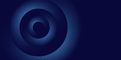 Abstract glowing circle lines on dark blue background. Geometric stripe line art design. Modern shiny blue lines. Futuristic technology concept. Suit for poster, cover, banner, brochure, website