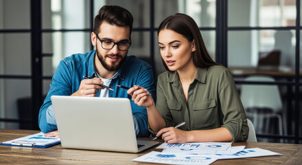 Obraz premium Business team collaboration meeting teamwork strategy planning analysis discussion success laptop