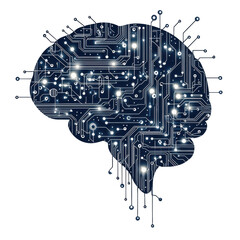 Futuristic brain circuit design with glowing connections and technology elements