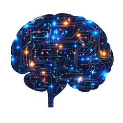 Futuristic brain circuit design with glowing lights and intricate patterns evokes innovation