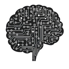 Futuristic brain circuit design with intricate patterns and connections, symbolizing technology